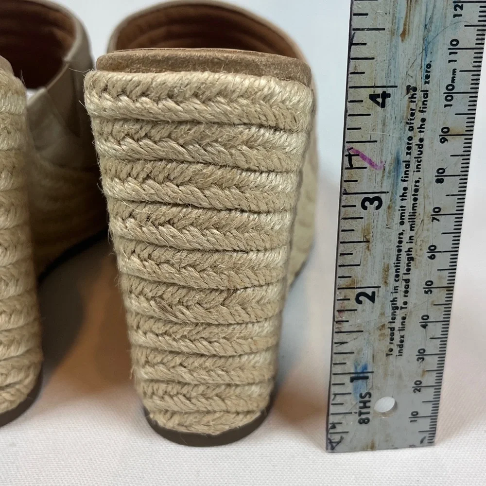Lisa Vicky Gogo Taupe Suede Quilted Espadrille Wedge Mules Platform Sandals NIB